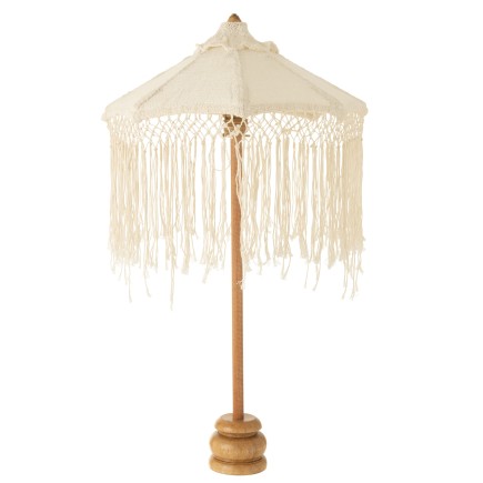 Parasol sur pied longues franges en bois beige 50x50x84 cm