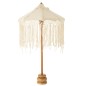 Parasol sur pied longues franges en bois beige 50x50x84 cm
