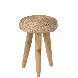Taburete redondo de teca beige 30x30x40 cm