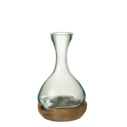 Jarrón botella sobre madera de vidrio transparente 19x21x29 cm