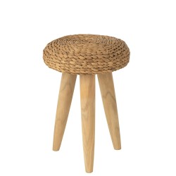 TABOURET ROND TECK/JAC EAU NAT