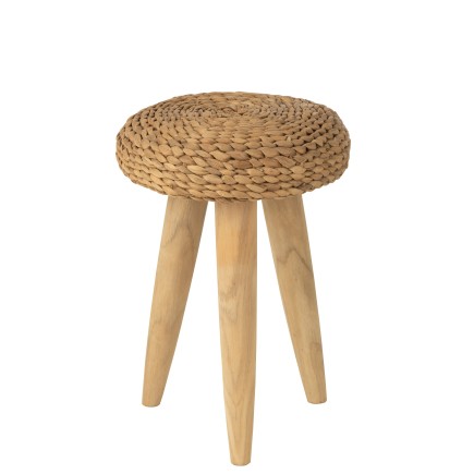 Tabouret rond en teck beige 30x30x40 cm