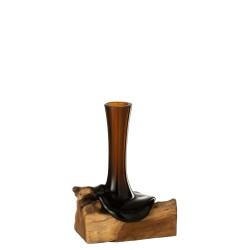 Vase sur pied bois en verre recyclé marron 25x20x29 cm