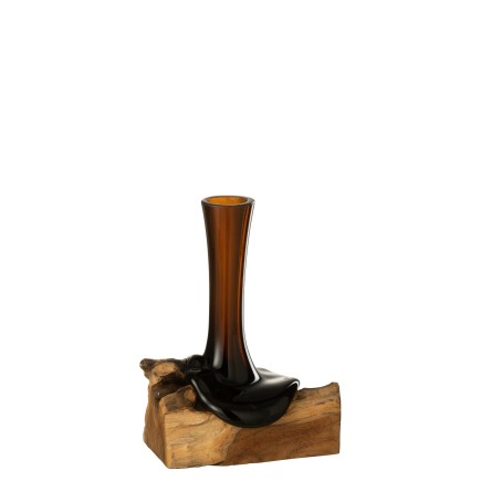 Vase sur pied bois en verre recyclé marron 25x20x29 cm