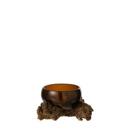 Vase sur pied bois en verre recyclé marron 14x14x9 cm