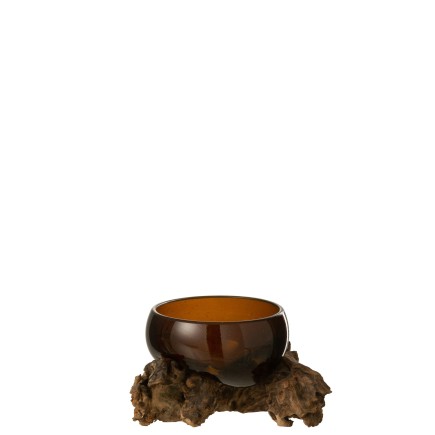 Vase sur pied bois en verre recyclé marron 14x14x9 cm