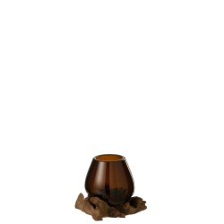 Vase sur pied bois en verre recyclé marron 13x13x17 cm