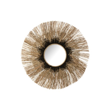 Specchio rotondo in rafia marrone D.101 cm