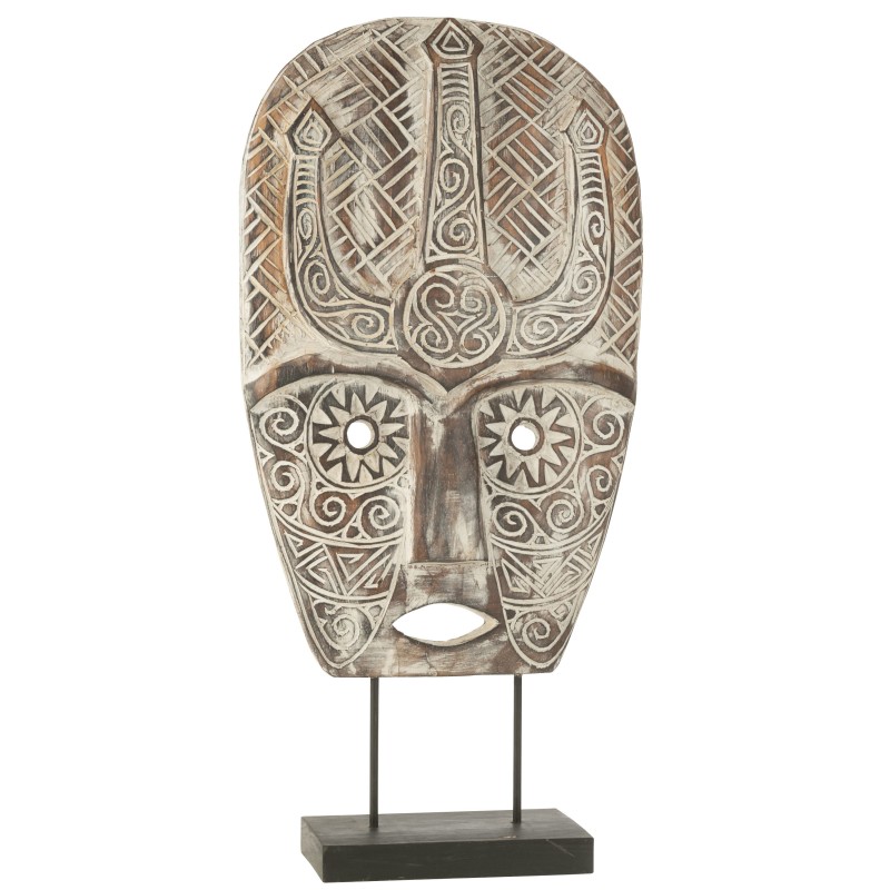 Statuette masque sur pied en bois d’albasia beige 39x14x80 cm