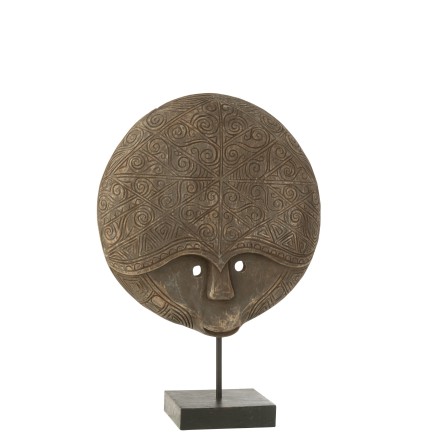 Estatuilla máscara sobre pie de madera de albasia marrón 45x15x65 cm
