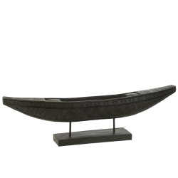 Figura de barco sobre base de madera de albasia negra 110x14x26 cm