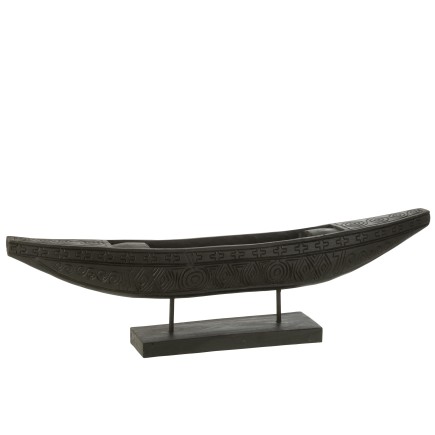 Figura de barco sobre base de madera de albasia negra 110x14x26 cm