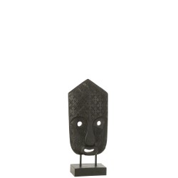 Estatuilla máscara sobre pie de madera de albasia negra 19x10x42 cm