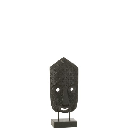 Estatuilla máscara sobre pie de madera de albasia negra 19x10x42 cm