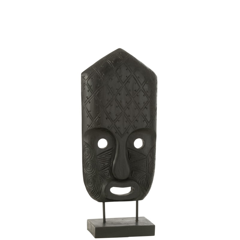 Estatueta máscara com suporte em madeira de albasia preta 17x11x52 cm Estatueta máscara com suporte em madeira de albasia preta 17x11x52 cm