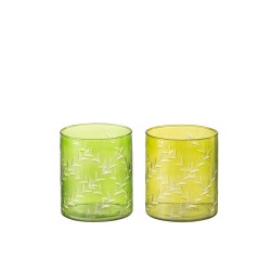 Photophore feuille en verre vert 9.5x9.5x11 cm assortiment de 2