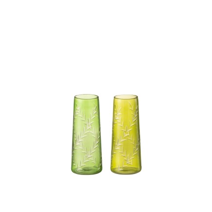 Vase feuille en verre vert 7x7x15 cm assortiment de 2