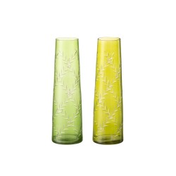 Vase feuille en verre vert 7x7x24 cm assortiment de 2