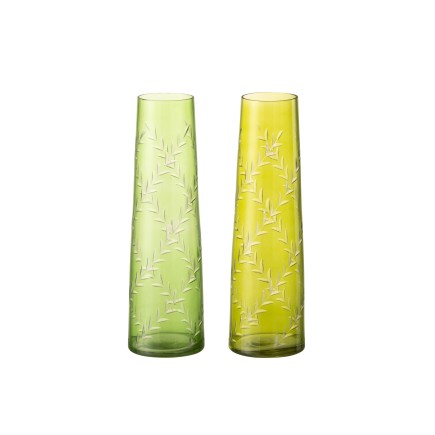Vase feuille en verre vert 7x7x24 cm assortiment de 2