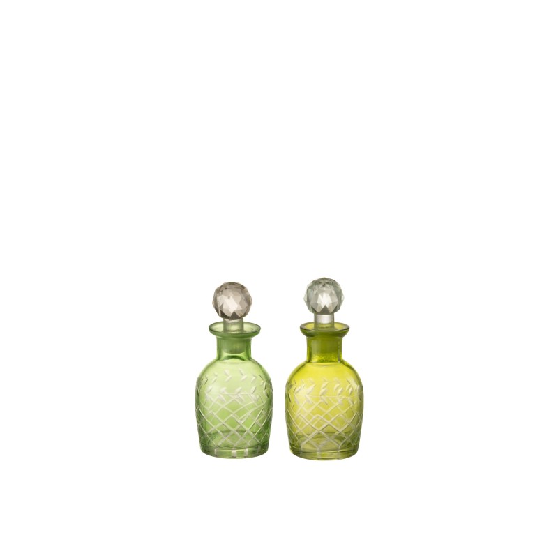 Carafe feuille en verre vert 5.5x5.5x13 cm assortiment de 2 Carafe feuille en verre vert 5.5x5.5x13 cm assortiment de 2