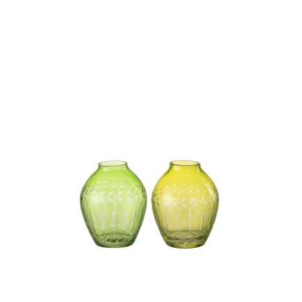 Vase boule en verre vert 9.5x9.5x11 cm assortiment de 2