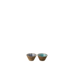 Bol en bois bleu/blanc 10x10x5.75 cm assortiment de 2