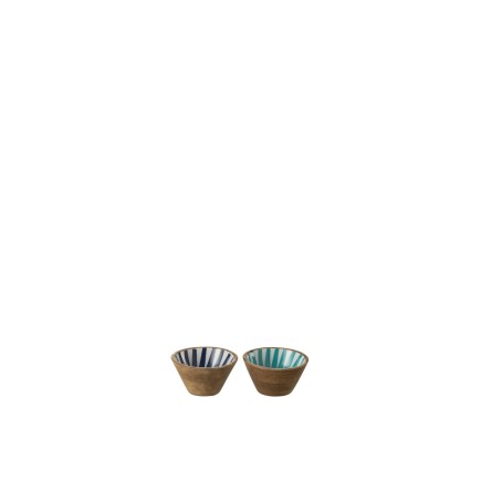 Bol en bois bleu/blanc 10x10x5.75 cm assortiment de 2