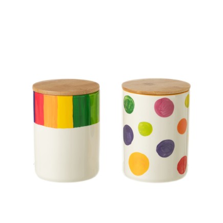 Boîte à provision pois en porcelaine multicolore 11.1x11.1x15.2 cm