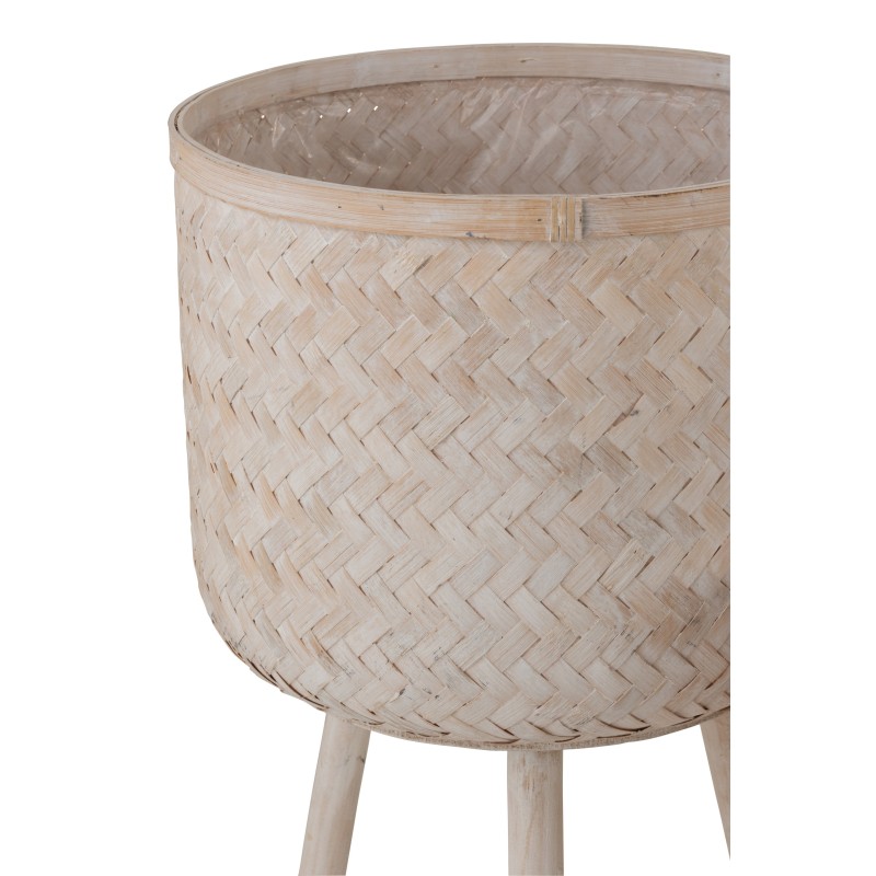 Set di 3 fioriere su base in legno naturale 37x37x76 cm Set di 3 fioriere su base in legno naturale 37x37x76 cm