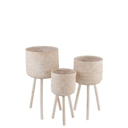 Set di 3 fioriere su base in legno naturale 37x37x76 cm