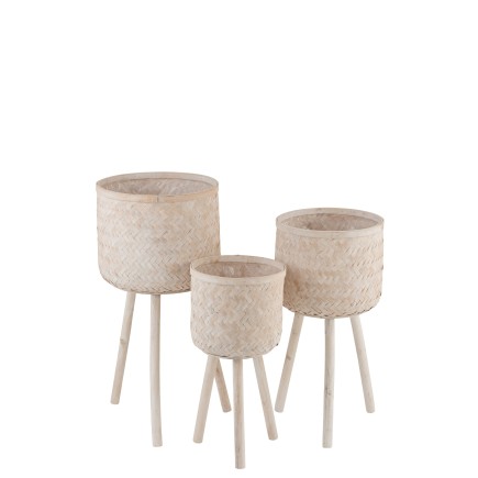 Set di 3 fioriere su base in legno naturale 37x37x76 cm