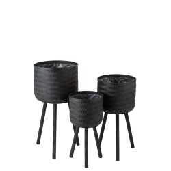Set di 3 fioriere su supporto in legno nero 37x37x76 cm