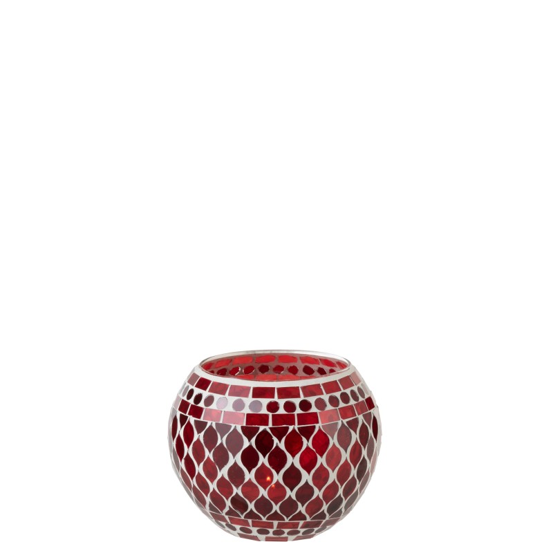 Photophore boule en verre avec mosaïques rouge