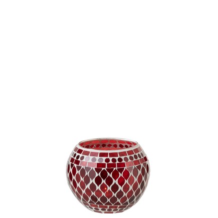 Photophore boule en verre avec mosaïques rouge