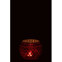 Photophore boule en verre avec mosaïques rouge
