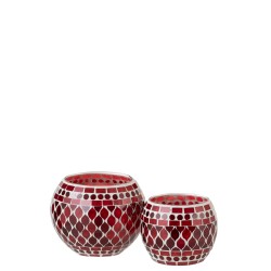 Photophore boule en verre avec mosaïques rouge