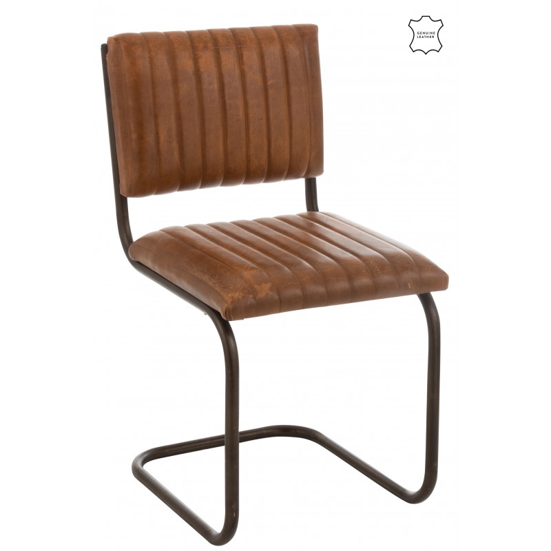 Chaise moderne en cuir et métal marron 52x45x88 cm