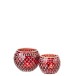 Photophore boule en verre avec mosaïques rouge