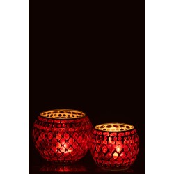 Photophore boule en verre avec mosaïques rouge