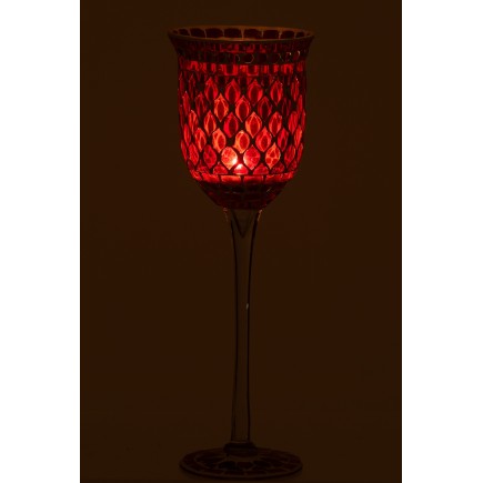 Photophore en verre rouge 12x12x40 cm