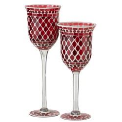 Photophore en verre rouge 12x12x40 cm