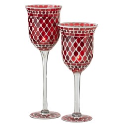 Photophore en verre rouge 12x12x40 cm