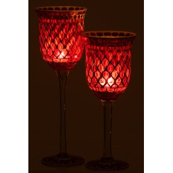 Photophore en verre rouge 12x12x40 cm