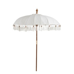 PARASOL + PIED + POMPON COTON/BOIS BLANC MARRON LARGE