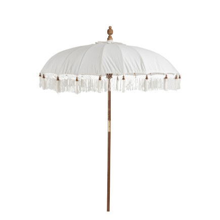 PARASOL + PIED + POMPON COTON/BOIS BLANC MARRON LARGE