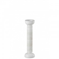 Bougeoir colonne avec motif en résine blanche 9x9x33cm