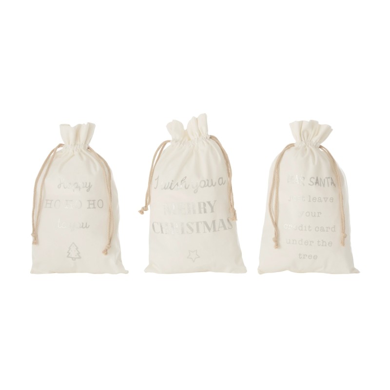 Conjunto de 3 bolsas de Navidad de tela blanca de 30x1x50 cm Conjunto de 3 bolsas de Navidad de tela blanca de 30x1x50 cm