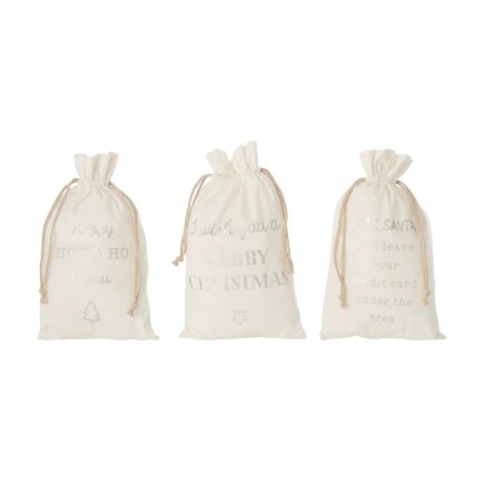 Set de 3 Sacs de Noël en textile blanc 30x1x50 cm