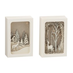 Set de 2 Marcos de Navidad iluminados de plástico plateado 10x5x14 cm
