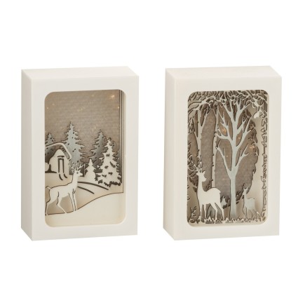 Set de 2 Marcos de Navidad iluminados de plástico plateado 10x5x14 cm